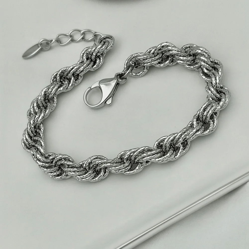 Silver Rope Chain Braided Bracelet Platinum Plated Dainty Waterproof Jewelry